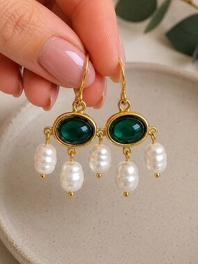 Emerald Pearl Chandelier Earrings Heirloom Earrings